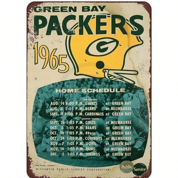 •Vintage 1965• Green Bay Packers Metal Sign 8”x12” Graphic Aluminum Sports Sign - Picture 2 of 2